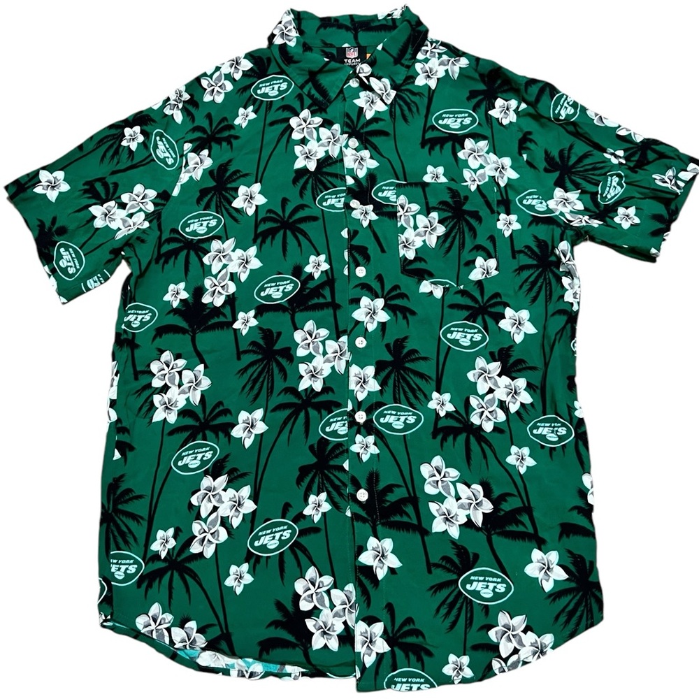 New York Jets NFL Tropical Hawaiian Shirt Green Floral Men's‎ Medium Button Up
